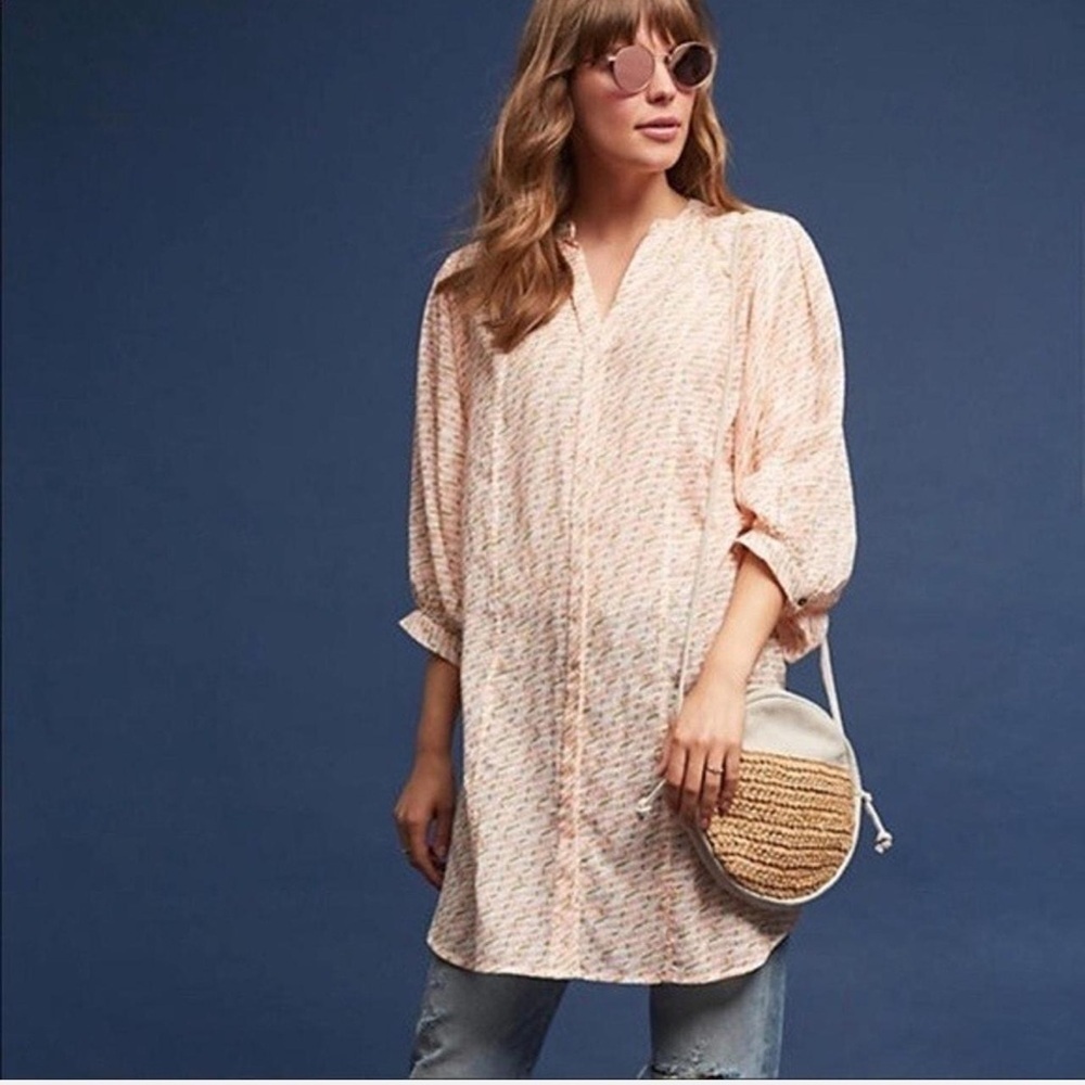 MAEVE by ANTHROPOLOGIE Yarn Dyed Tunic in Orange Motif